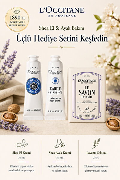 L'Occitane Shea El & Ayak Bakım Üçlü Hediye Seti, Özel Kutulu, Besleyici ve N...