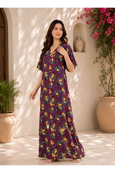 amaan Girls Floral pattern Jalabiya Dress, Print, Rayon Cotton, V-Neck Short ...