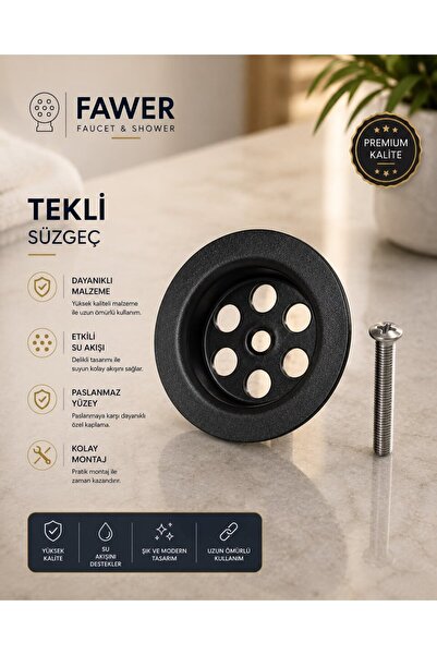 FAWER Faucet & Shower Siyah Lavabo Süzgeci - 510B