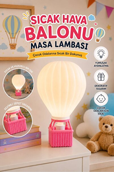 Rekatech Sıcak Hava Balonu Tasarımlı Masa & Gece Lambası - Çocuk Odası Dekora...