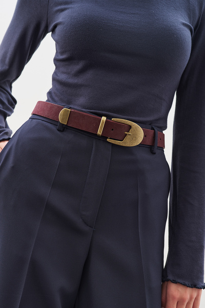 Manuka Antique Buckle Thin Belt Burgundy