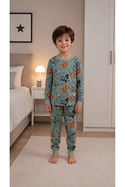 elmas kids Σετ χειμερινών πιτζάμες για αγόρια 100% βαμβακερό πράσινο χρώμα με...