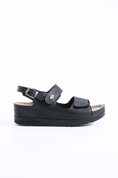 Moda Pie Holo Çift Çırtlı Kadın Ortopedik Sandalet Siyah