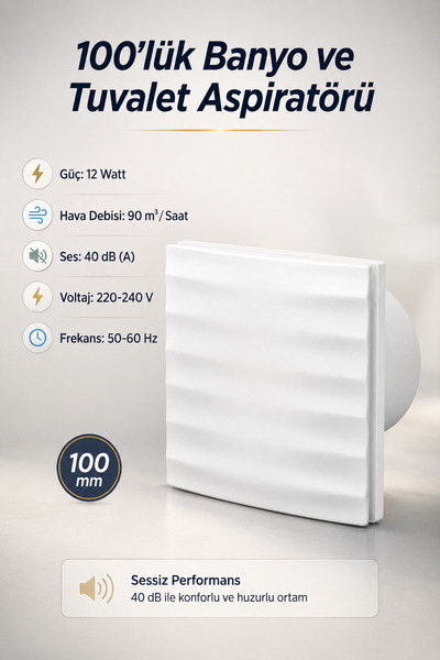 NZB 12 W Kapaklı Düz Banyo WC Aspiratör Fanı Süper Sessiz 100 mm Duvar Tipi T...