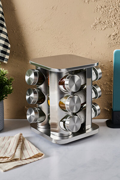 Perotti Metal Döner Standlı Kare Cam Metal Kapaklı Casa Inox 12`li Standlı Ba...