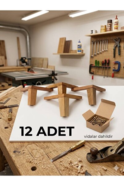 GÜRGEN Vernikli 18 cm kare ahşap mobilya ayağı 12 ad
