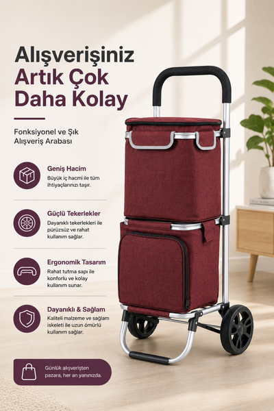 Vadi İki Bölmeli Termal Soğutucu Çantalı Alüminyum Gövdeli Alışveriş Pazar Ar...
