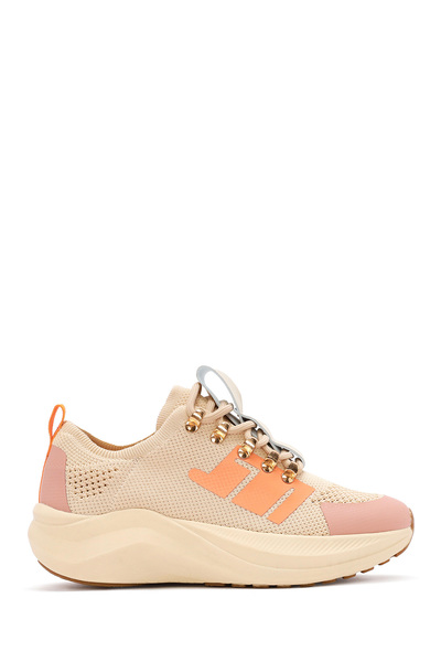 Derimod Zero Kadın Bej Kalın Tabanlı Spor Ayakkabı, Bağcıklı Kumaş Sneaker 25...