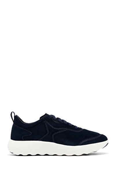 Geox Men's Navy Blue Thick Sole Sports Shoes, Lace-Up Suede Genuine Leather S...