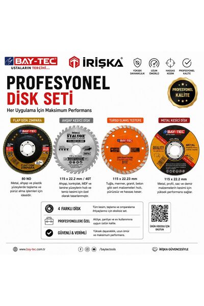 irişka 4 Parça (115 MM) Mermer Inox Ahşap Metal Flap Kesici Kesme Disk Spiral...