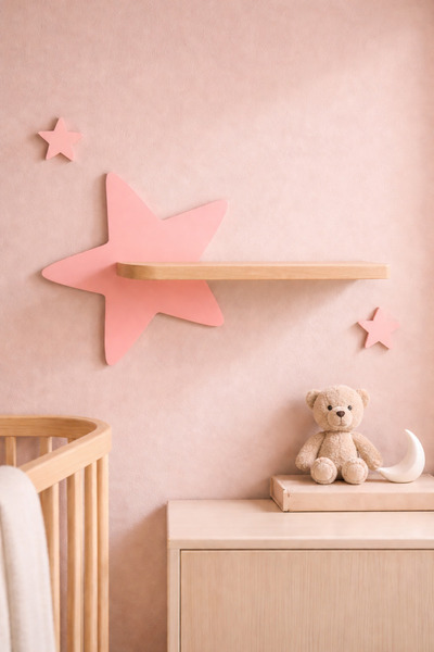 MAKS HOME Ahşap Çocuk Odası Duvar Rafı 🌠 Kuyruklu Yıldız Dekoratif Raf | Oyu...