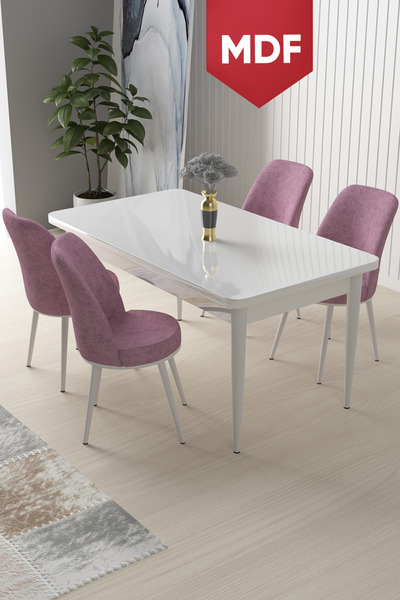 Canisa Concept Nil Serisi 70x110 MDF Sabit Mutfak Masası Takımı Beyaz Masa 4 ...