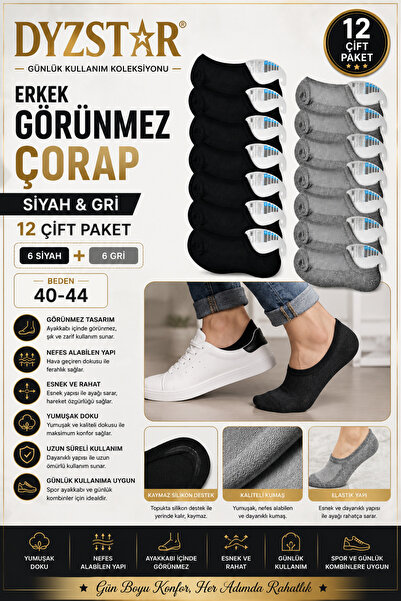 Generic Brand Dyzstar Men's Invisible Socks 12 Pairs Pack Black Gray Cotton C...