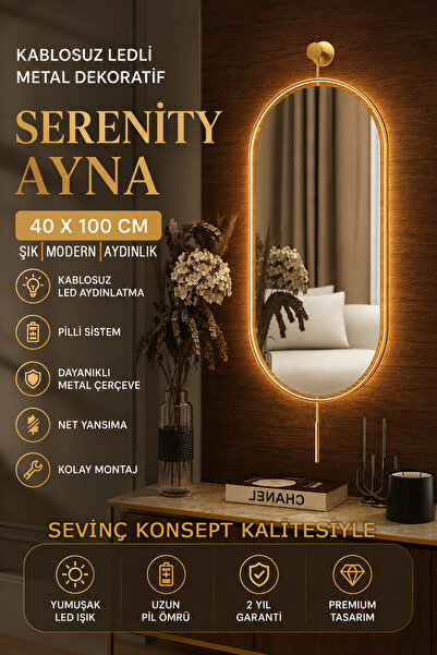 SEVİNÇ KONSEPT Mobilya Led'li Serenity Gold Dresuar Ayna 38*60 cm, 40*80 cm, ...