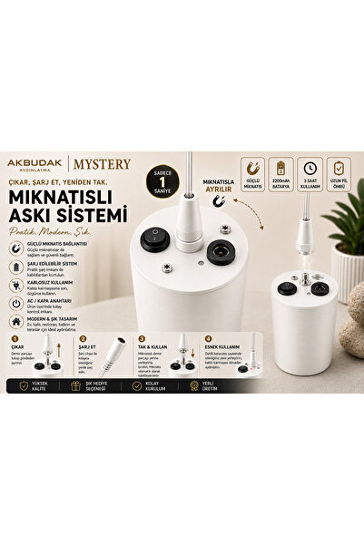 MYSTERY ŞARJLI günışığı boru tipi Dekoratif Tavan Ayna Sarkıt Tekli Modern Iç...