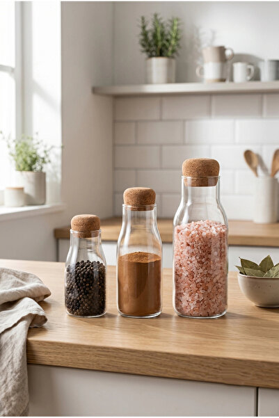AVANTAGE HOME Coco - Set of 3 Borosilicate Glass Spice Containers with Cork Lids