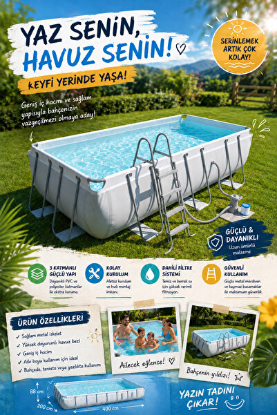 hak-iş oyuncak Avenli Prefabrik Dikdörtgen Havuz Filtre Pompa Set Merdivenli ...