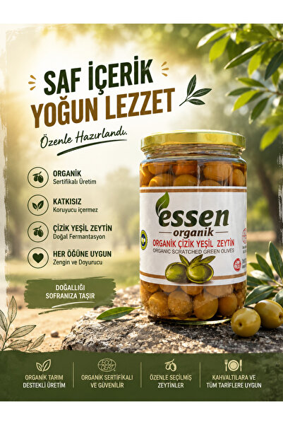 Essen Organik Organik Çizik Yeşil Zeytin 360g