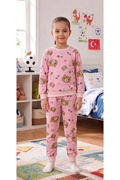 ALİŞ KİDS Devojčički pamučni flis roze pidžama sa uzorkom medvedića, dugih ru...