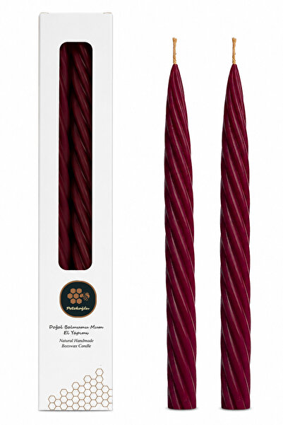 Petekoğlu Balmumu Mum (2 Adet Bordo 27.5 Cm) Kalın Burgulu Şamdan Mumu Dekora...
