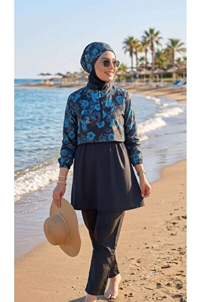 Besa Tesettür Bandana Mayo Dijital Desenli Siyah 4 Parça Eşarp Bone, Bandana,...
