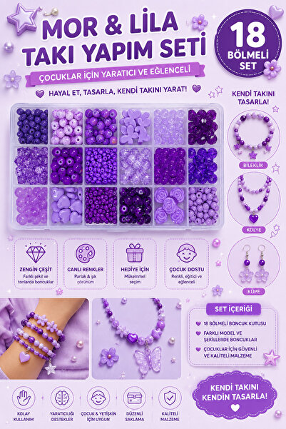By MO Accessories Mor Lila Çocuklar İçin Takı Yapım Seti Hobi, Kendin Yap Eğl...