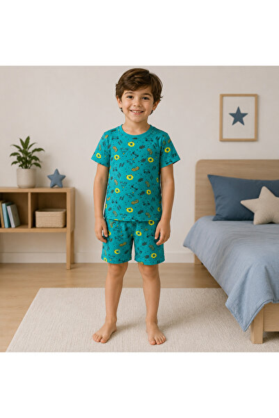 elmas kids Set de pijamale de vară pentru băiat, 100% bumbac, verde, cu model...