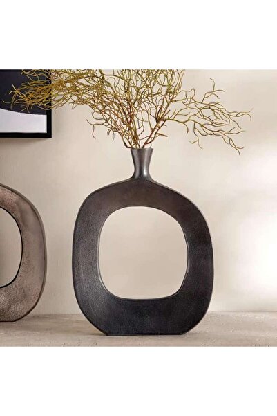 PAN HOME مزهرية معدنية مجوفة من Aire مقاس 31×5×40.5 سم - أسود عتيق
