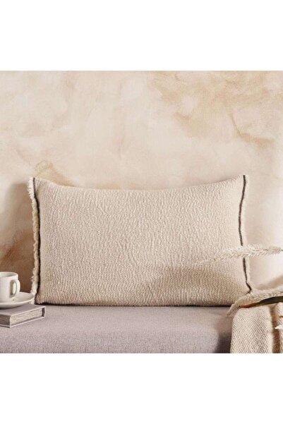 PAN HOME Serene Wool Soft Fringed Filled Cushion 40x60cm - Ivory