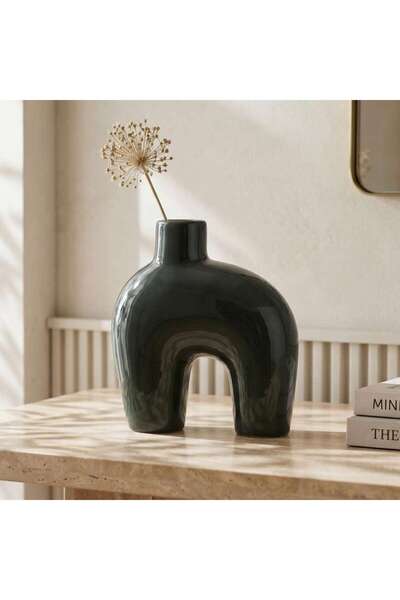 PAN HOME Rue Ceramic Abstarct U Vase 15.5x8x18cm - Green