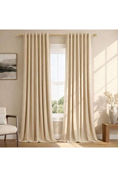 PAN HOME Bennett Blackout Curtain Pair 135x240cm-beige