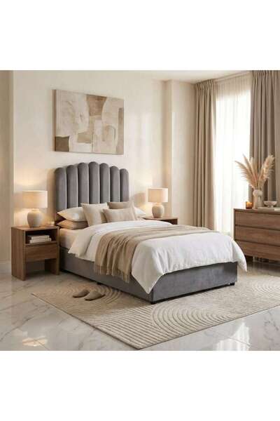 PAN HOME سرير أحادي ANNA من المخمل الرمادي مقاس 90×200 سم