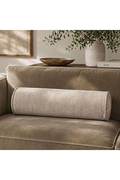 PAN HOME Atlanta Chennile Down Alternative Bolster Cushion Dia21x72cm-stone