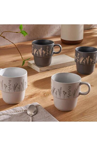 PAN HOME Foliage 4-piece Mug Set 400ml -grey & White