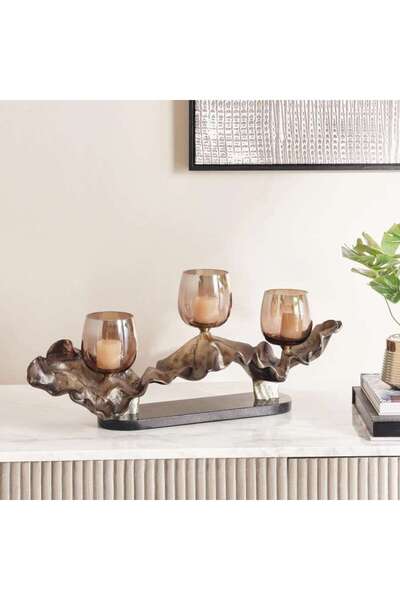 PAN HOME Novella Metal & Glass Multi Votive Holder 58x16.5x24cm - Antique Gold