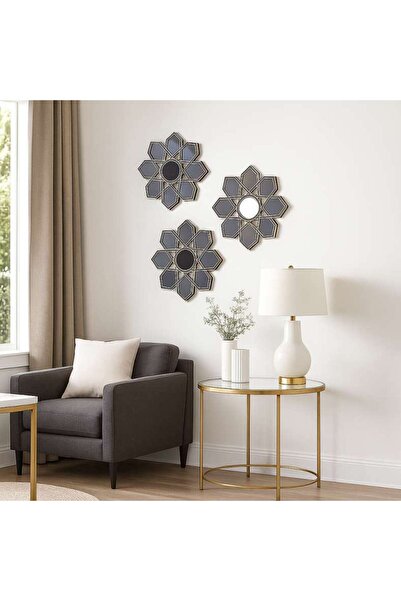 PAN HOME Daria 3-Piece Decorative Mirrors Dia 25cm - Gold