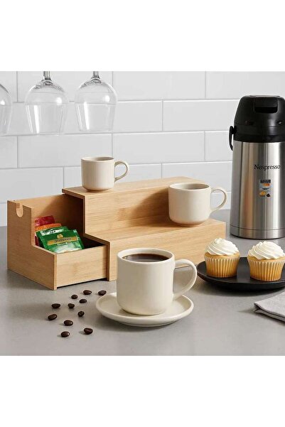 PAN HOME Natura Bamboo Mug Stand With Tea Bag Coffee Capsule Storage 33x18x15...