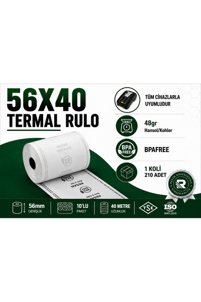 56x40 Termal Rulo Yazar Kasa Pos Rulosu 10 Adet.