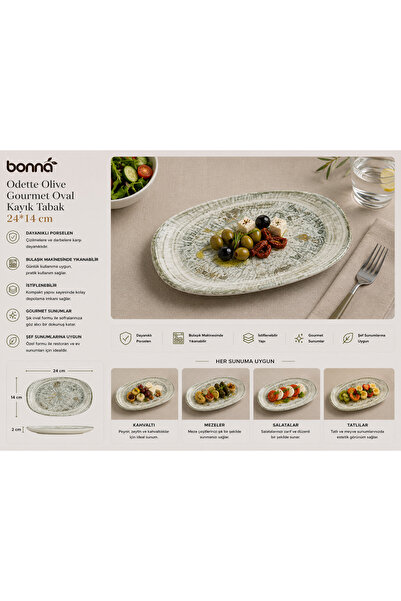 Bonnami Bonna Odette Olive Gourmet Oval Kayık Tabak 24*14 cm