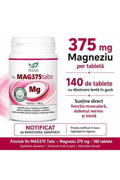 Finclub Supliment alimentar fin Mag375tabs cu magneziu 375 mg pentru susținer...