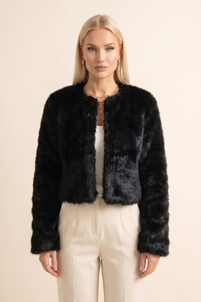 Elegance Scarf Jachetă neagră din blană Lolita, importată, premium, fără guler