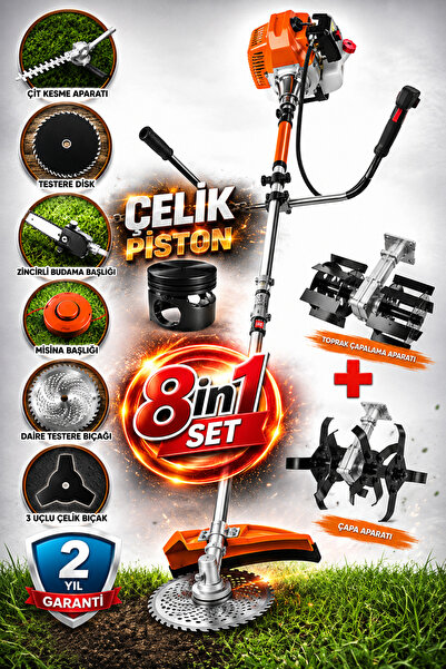 wüber 8x8 SOLESTAR Ultra Güçlendirilmiş 8IN1 Benzinli Yan Tip Tırpan Ot Biçme...