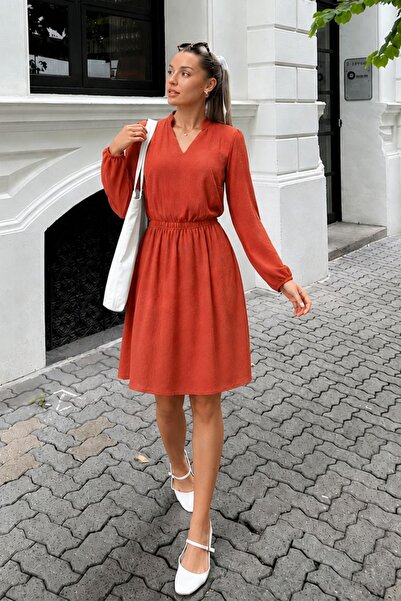 armonika Women's Tile V-Neck Elastic Waist Flared Dress Arm-26K001094