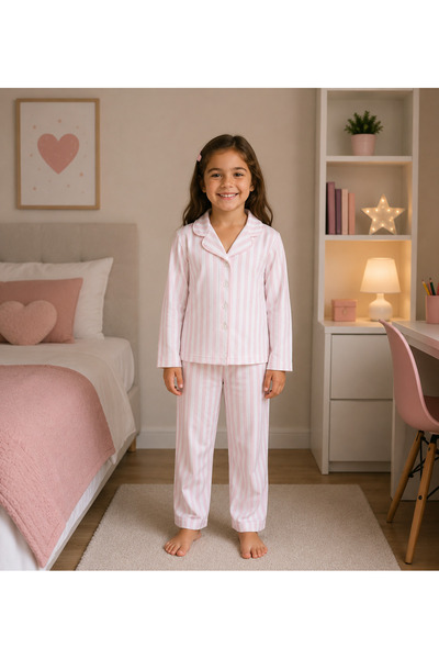Fil Kids Devojčica, 100% pamučna košulja sa kragnom, dugi set pidžama sa ruži...