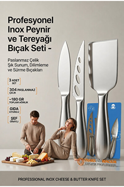 Transformacion Inox Peynir Bıçağı Seti - Tereyağı Bıçağı Kahvaltı Seti Profes...