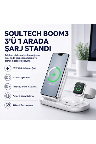hızlı store Soultech Boom3 15W 3-in-1 Kablosuz Şarj İstasyonu – Telefon, Watc...