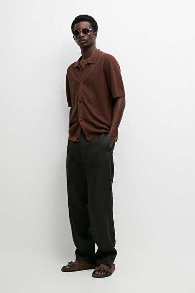 Massimo Dutti Keten karışımlı triko polo yaka t-shirt