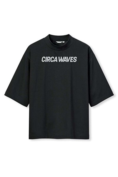 buzagi tasarım ürünleri تي شيرت Circa Waves بطباعة رقمية كبيرة الحجم باللون ا...