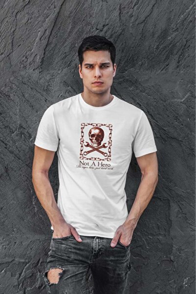 buzagi tasarım ürünleri Not a Hero Digital Print Regular Fit White Unisex T-S...