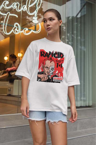 buzagi tasarım ürünleri Rancid Oversize Unisex White T-Shirt